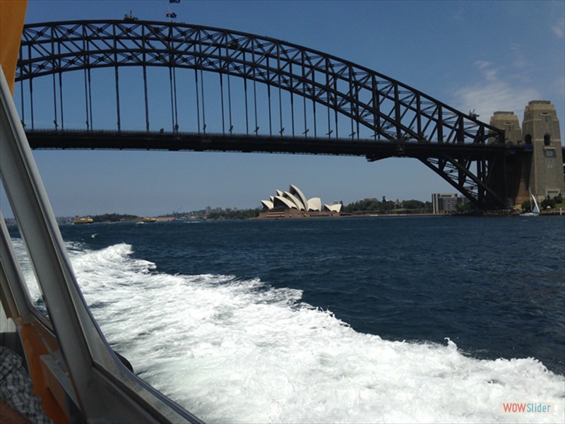 On boat going under the bridge