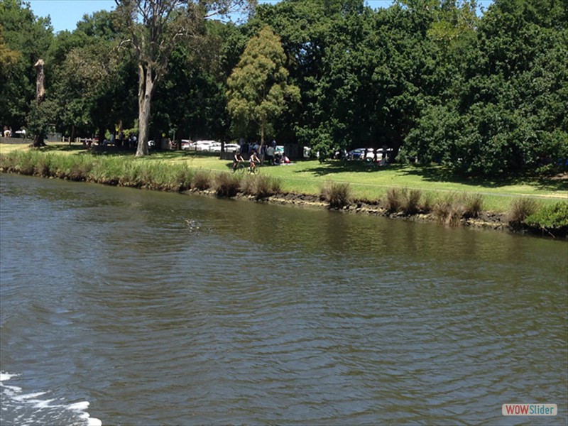 Beautiful landscaped river through the center of the city